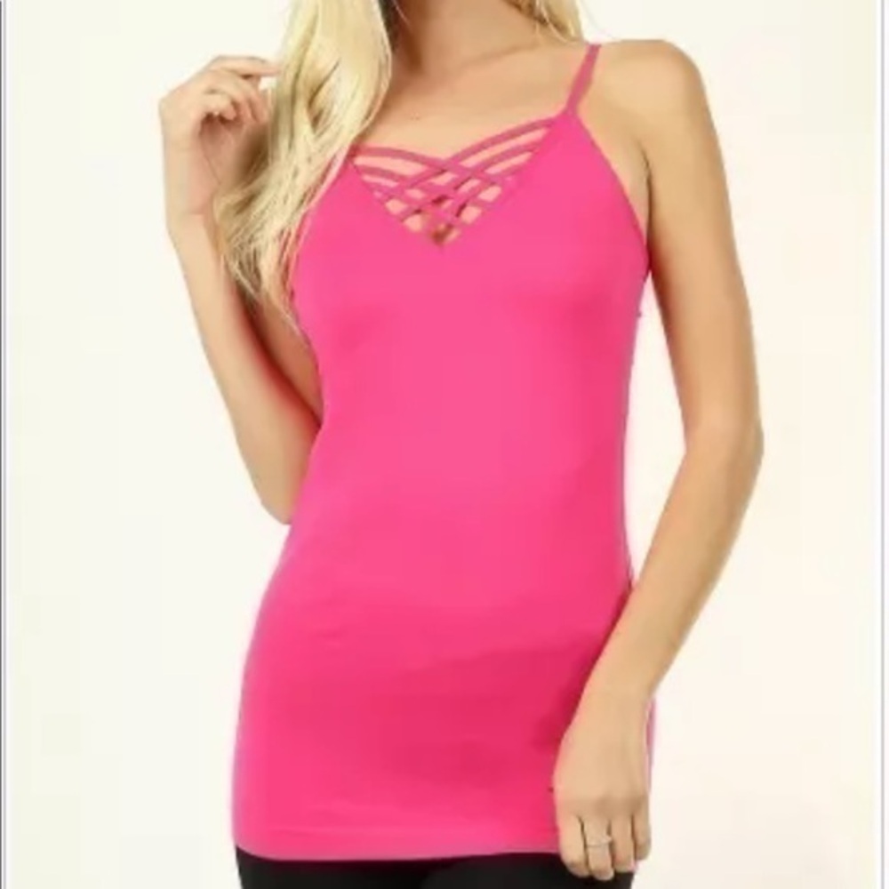 Seamless Strappy Caged Front Stretch Cami Tank Top